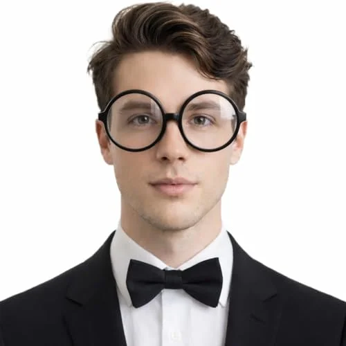 Big Eye Glasses | Big Round Eye Glasses | Funny Round Nerd Eyeglasses | Retro Rounded Shades | Large Circle Eyeglasses | Circular Prop Spectacles | Oversized Costume Eyewear | Black | One Size