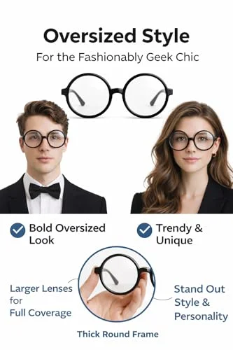 Big Eye Glasses | Big Round Eye Glasses | Funny Round Nerd Eyeglasses | Retro Rounded Shades | Large Circle Eyeglasses | Circular Prop Spectacles | Oversized Costume Eyewear | Black | One Size 3