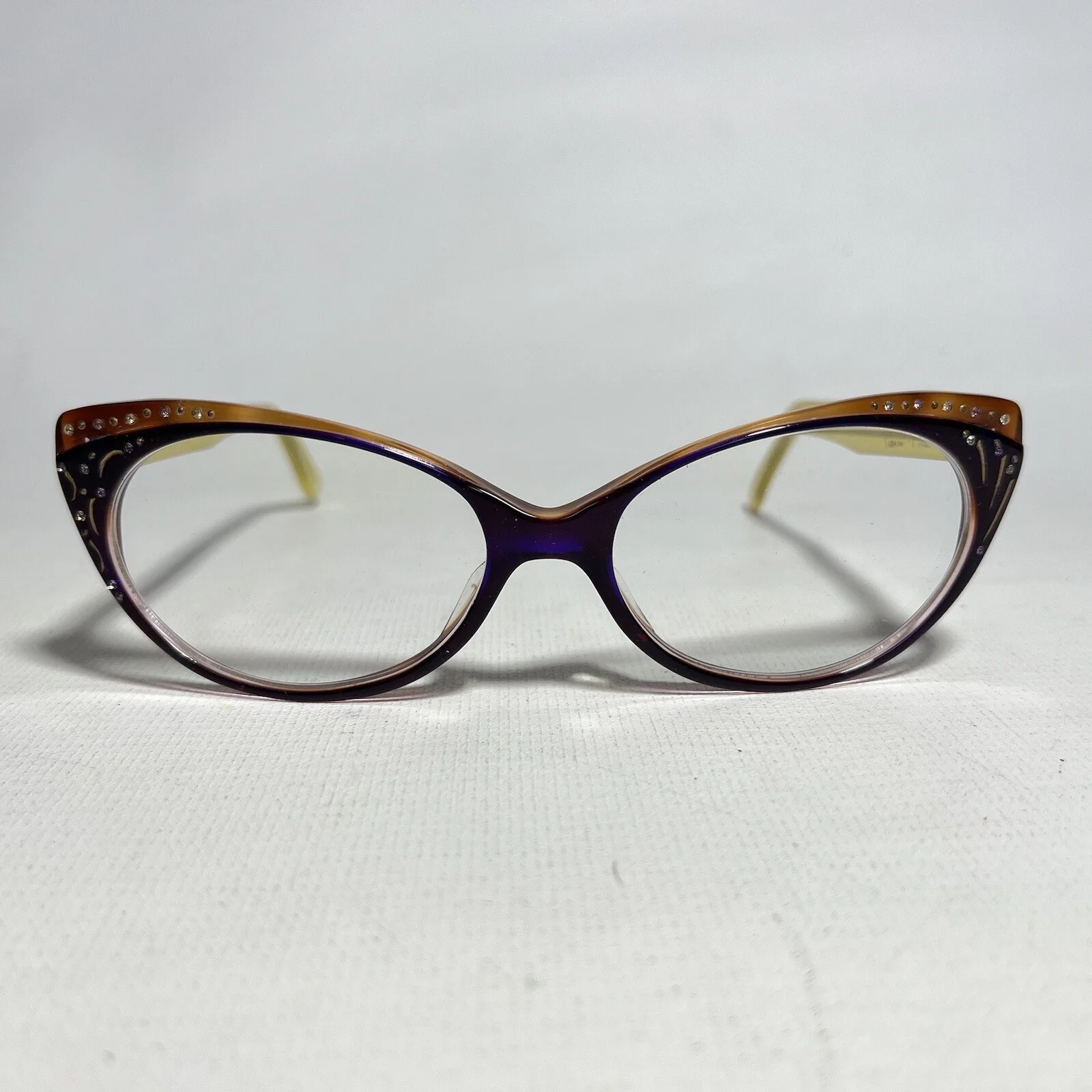 Francis Klein Pensee Eyeglasses Cat Eye Rhinestones Purple Handmade In France