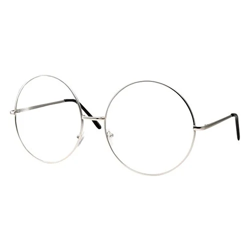 grinderPUNCH XXL Super Oversized Fashion Glasses Round Circle Frame Clear Lens Silver