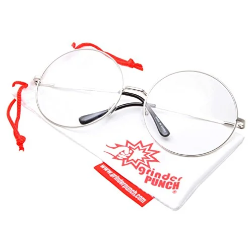 grinderPUNCH XXL Super Oversized Fashion Glasses Round Circle Frame Clear Lens Silver 2