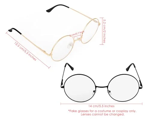 PLAY BLING Big 2-Inch Clear Lens Round Glasses Set of 3 Cosplay Metal Frame Fake Circular Glasses Circle Eyeglasses for Adult Women Men 2